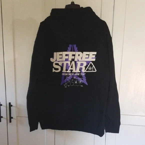 Jeffree Star Black Hoodie with White Sleeve Graphics and Purple Logo - Picture 4 of 5